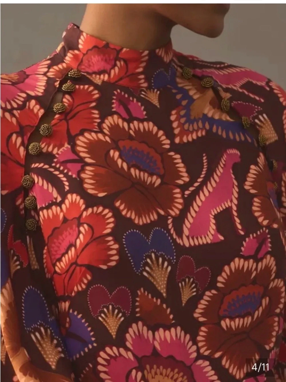 FARM Rio Brown Mini Dress with Pink and Red Floral Print - Picture 3 of 4